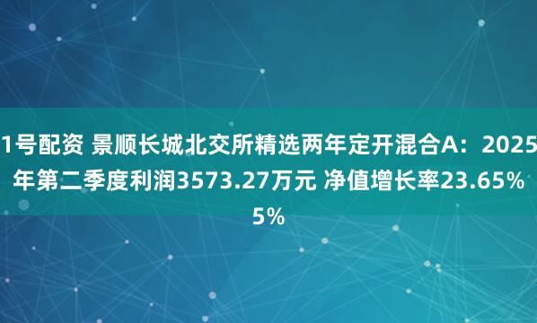 1号配资 景顺长城北交所精选两年定开混合A：2025年第二季度利润3573.27万元 净值增长率23.65%