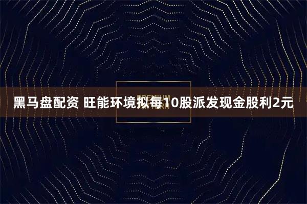 黑马盘配资 旺能环境拟每10股派发现金股利2元